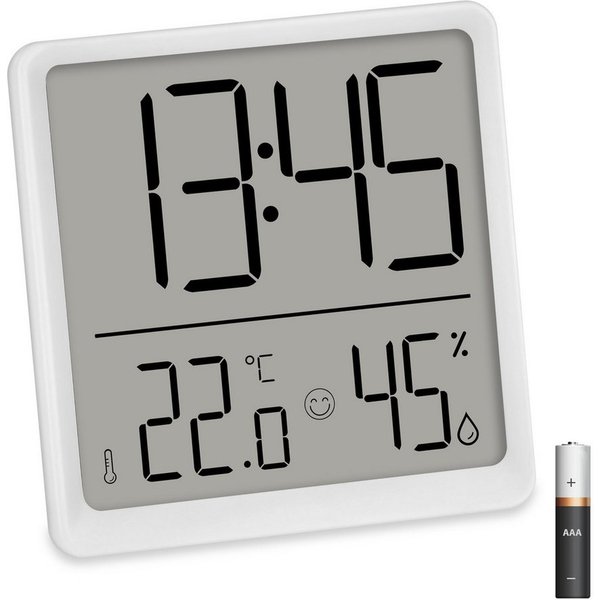 ADE Tischuhr Digitale Uhr mit Temperatur- und Luftfeuchtigkeitsanzeige mit Batterie, Wecker, Schlummerfunktion