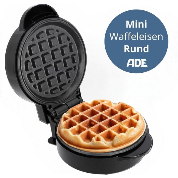 ADE Waffeleisen Mini Herzform oder runde Form für klassische belgische Waffeln, kleiner Waffelmaker mit Antihaftbeschichtung, Geburtstag, Valentinstag