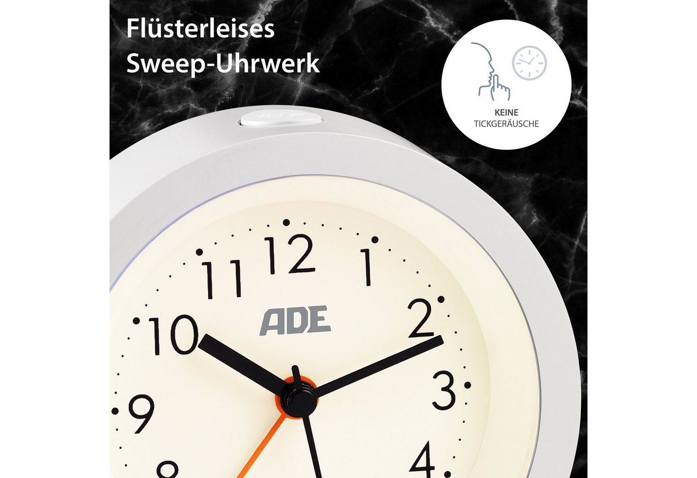 ADE Wecker Analoger Wecker ohne Ticken, geräuschlos mit automatischem Nachtlichtsensor, perfekt als Reisewecker – Bild 5 von 5