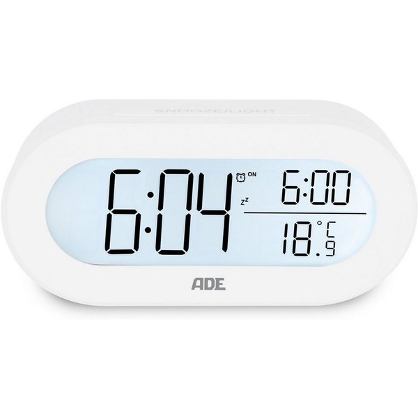 ADE Wecker digital mit Temperaturanzeige Schlummerfunktion, LCD-Display mit Hintergrundbeleuchtung
