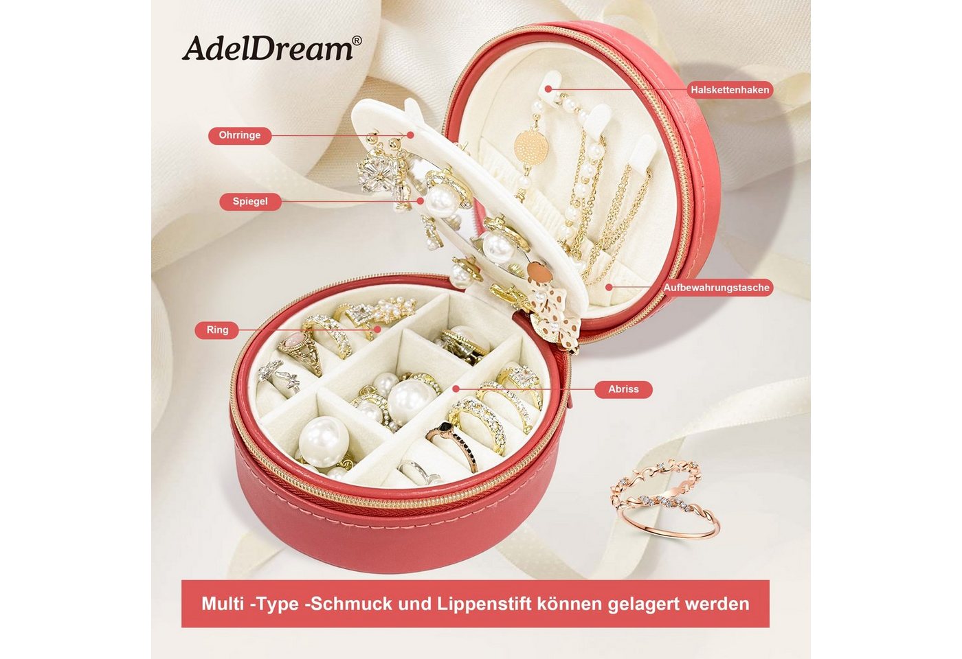 AdelDream Schmuckkasten Schmuckkästchen, Schmuck Organizer – Bild 5 von 5