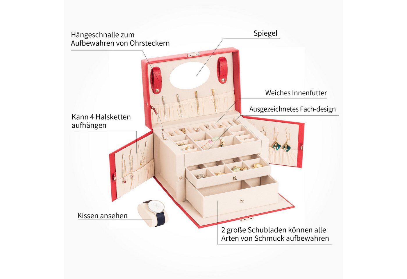 AdelDream Schmuckkasten YY-J06, Abschließbares Aufbewahrungsgehäuse und Stauraum Schubladen – Bild 3 von 5