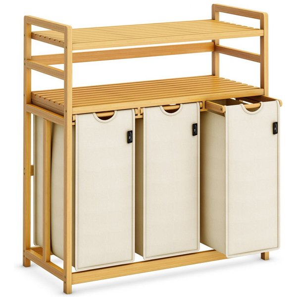 AdelDream Wäschekorb Wäschekorb 150L – 3 Fächer & 2 Regale