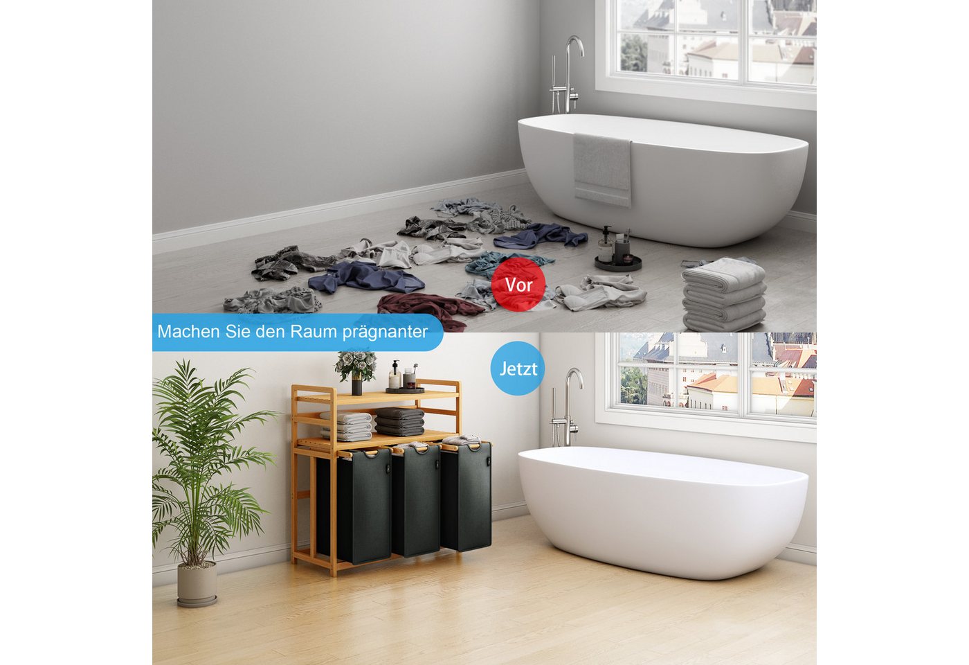 AdelDream Wäschekorb Wäschekorb 150L – 3 Fächer & 2 Regale – Bild 5 von 5