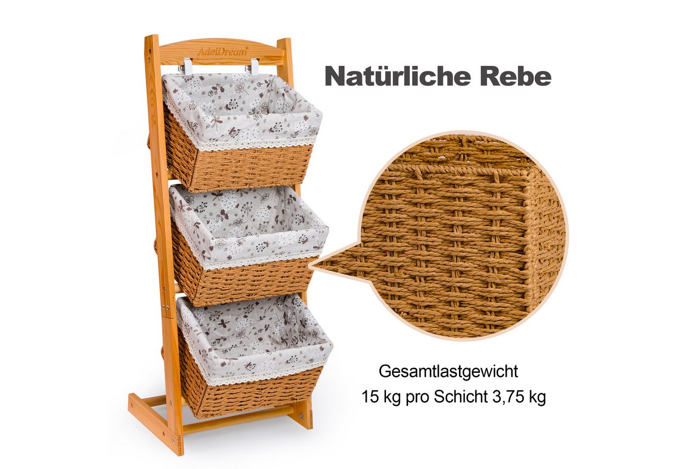 AdelDream Wäschekorb AdealDream Wohnzimmer-Aufbewahrungsregal multifunktionales Regal – Bild 3 von 5