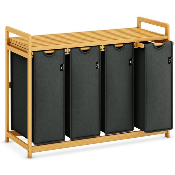 AdelDream Wäschekorb mit Bambusrahmen,200 l, 4 Fächer,Wäschesortierer