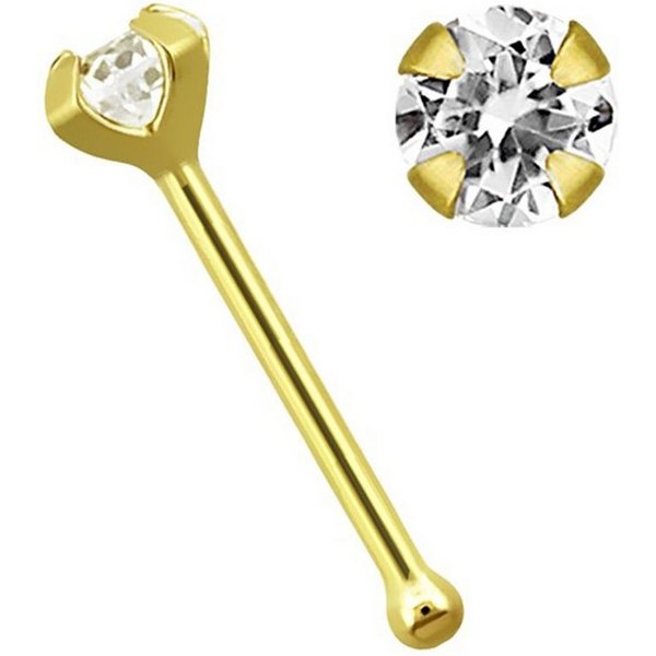 Adelia´s Nasenpiercing Piercing Piercing Nasenpiercing, Nasenstecker - Nose Bone 14kt Gold mit Zirkonia + Stopper