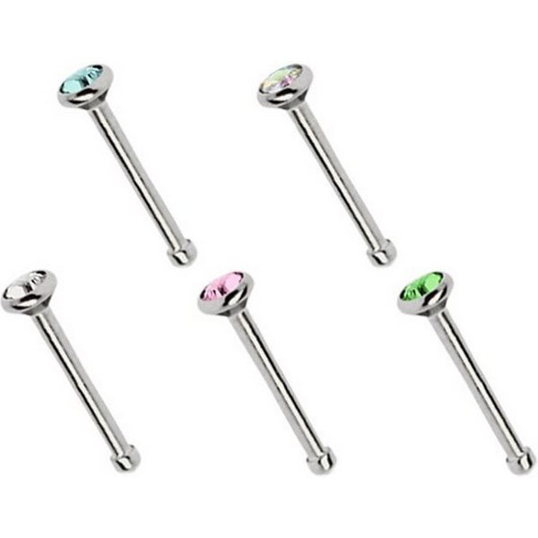 Adelia´s Nasenpiercing Piercing Piercing Nasenpiercing, Titan Piercing 5 bunte Nasenstecker im Set mit Stopper, Stab 0,8 mm