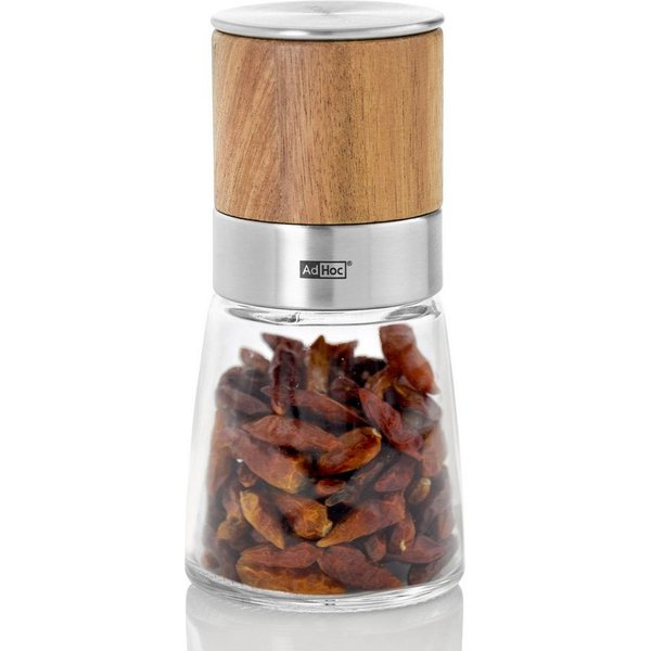 AdHoc Gewürzmühle AKASIA manuell, (1 Stück), Kräuter- und Gewürzschneider mit edlem Glascontainer