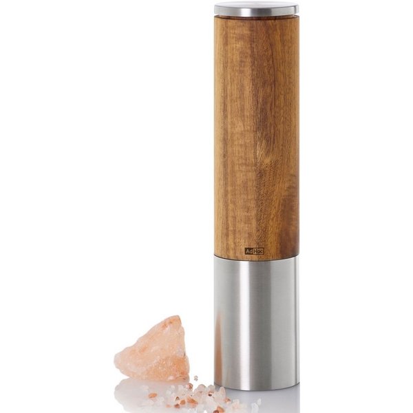 AdHoc Salz-/Pfeffermühle eMill.5 elektrisch, (1 Stück), Hochwertiges Keramik-Mahlwerk, Gehäuse aus Holz & Edelstahl, LED-Licht