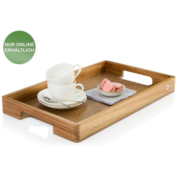 AdHoc Tablett Serviertablett Serve Smart, Akazienholz, Walnussholz, (Dekotablett rechteckig, 1-tlg), hochwertiges Frühstückstablett mit ergonomischen Griffmulde