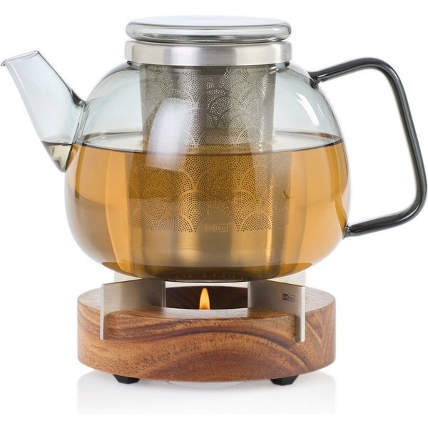 AdHoc Teekanne YUNA im Set mit Stövchen TUTO, 1,2 l, (Spar-Set, 2-St), edle Glaskanne in Rauchgrau mit Feinfilter und Stövchen