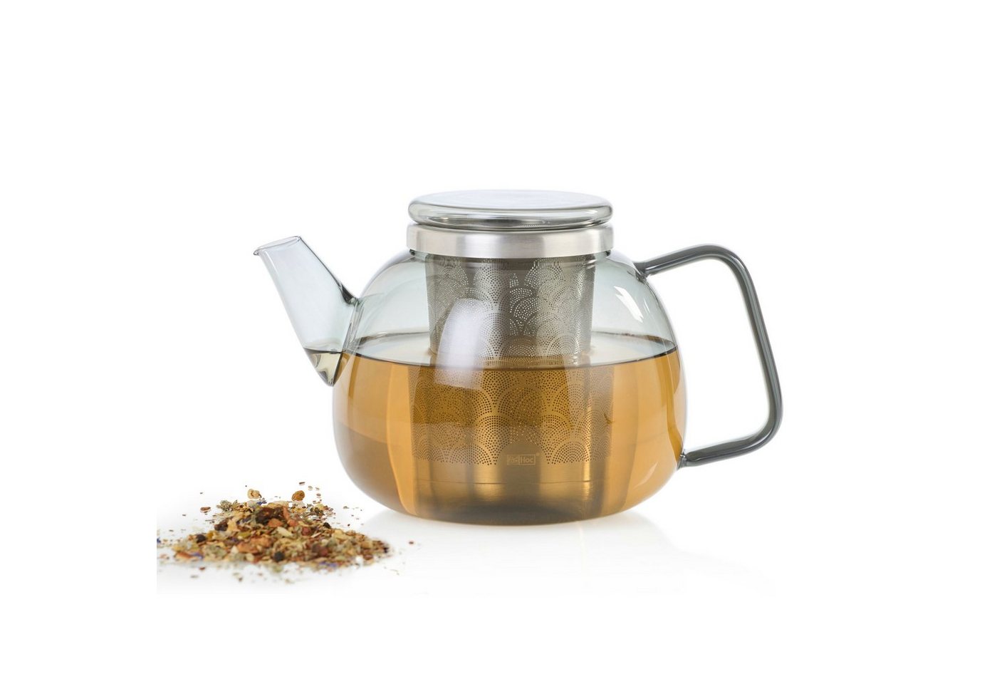 AdHoc Teekanne YUNA im Set mit Stövchen TUTO, 1,2 l, (Spar-Set, 2-St), edle Glaskanne in Rauchgrau mit Feinfilter und Stövchen – Bild 2 von 5
