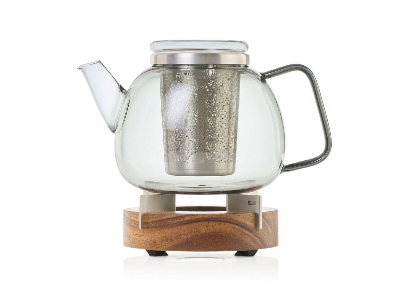 AdHoc Teekanne YUNA im Set mit Stövchen TUTO, 1,2 l, (Spar-Set, 2-St), edle Glaskanne in Rauchgrau mit Feinfilter und Stövchen – Bild 4 von 5