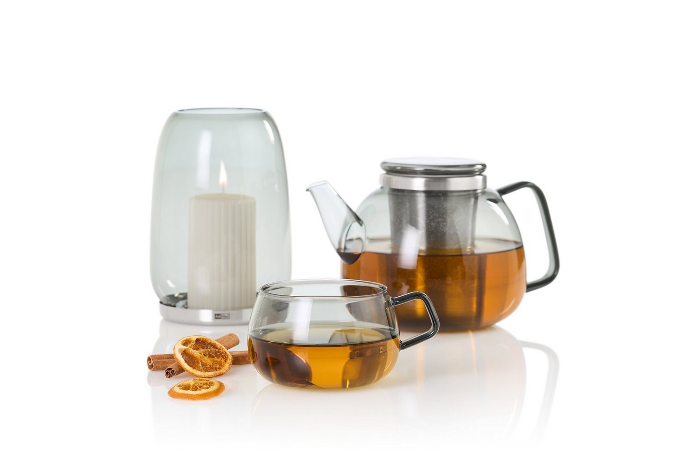 AdHoc Teekanne YUNA im Set mit Stövchen TUTO, 1,2 l, (Spar-Set, 2-St), edle Glaskanne in Rauchgrau mit Feinfilter und Stövchen – Bild 5 von 5