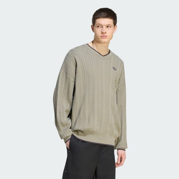 adidas Originals Sweatshirt PULLOVER, GESTRICKT, V-AUSSCHNITT, ZOPFMUSTER (1-tlg)