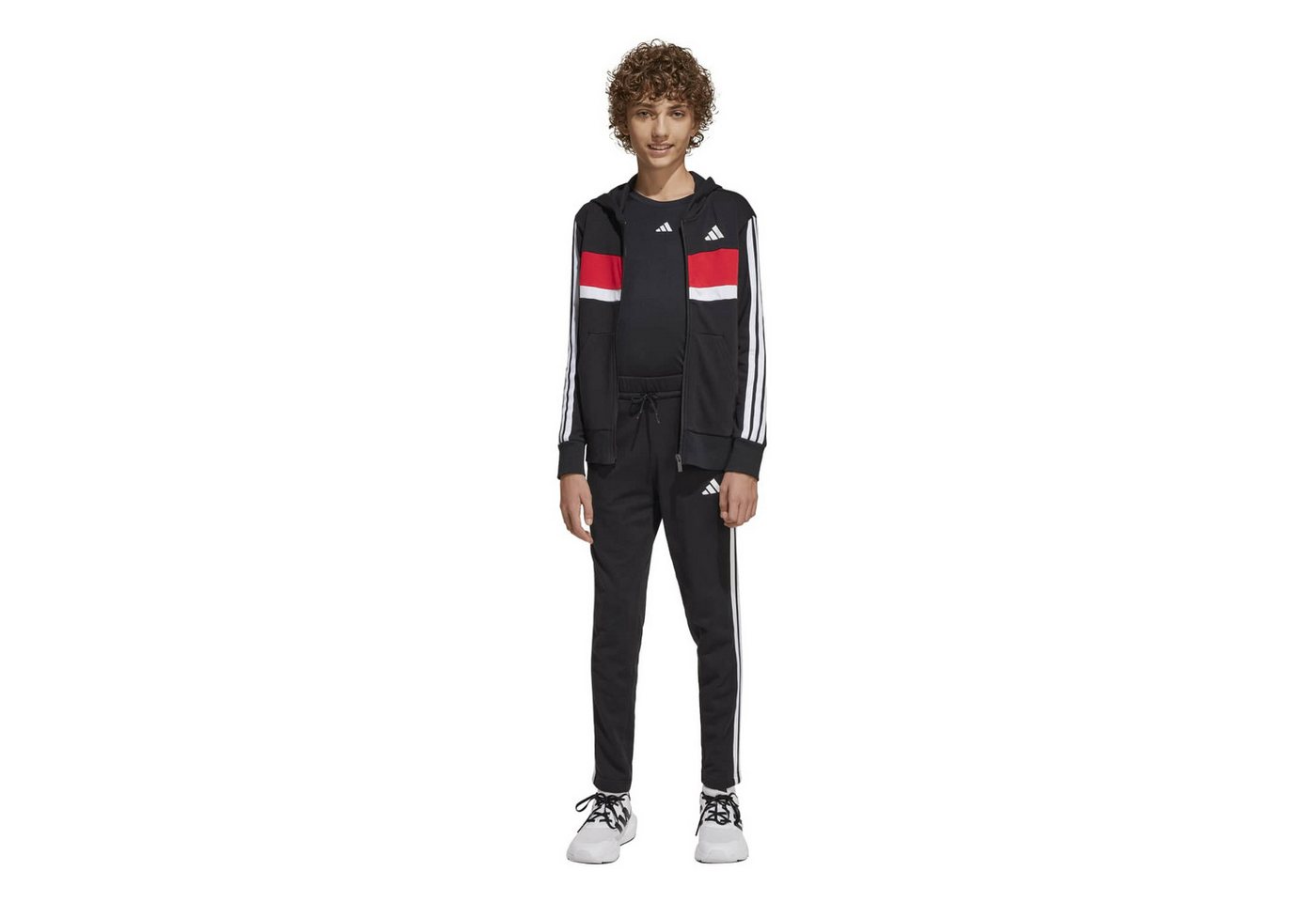 adidas Performance Trainingsanzug Seasonal Essentials Tiberio 3-Streifen schwarz/weiss/rot Jungen – Bild 4 von 5