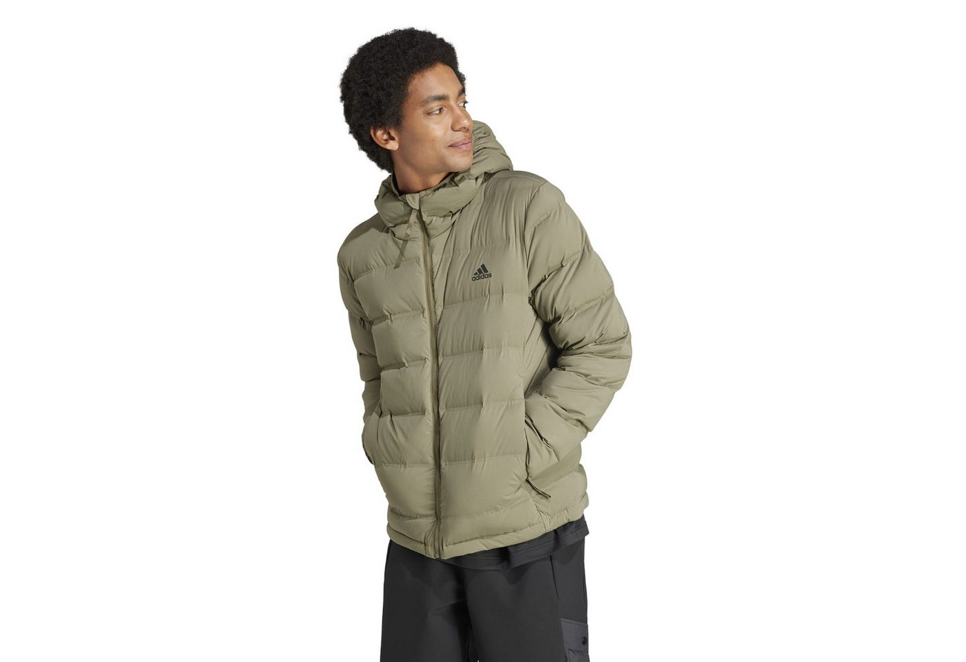 adidas Performance Winterjacke Winter-Daunenjacke Helionic Stretch Hooded (wasserabweisend) olivegrün – Bild 2 von 5