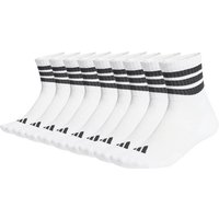 ADIDAS adidas Unisex Quartersocken, 9er Pack - 3-Stripes Cushioned Sportswear Mid-Cut Socks, Logo, Streifen, gepolstert, Größe 46-48 in Weiß