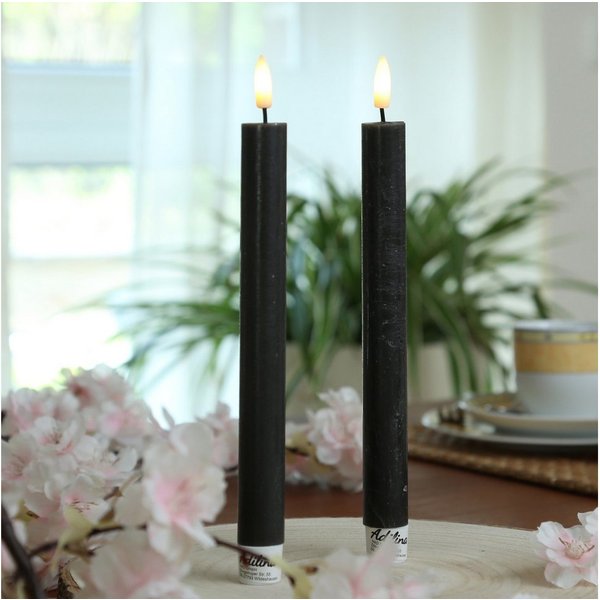 Adilina LED-Kerze LED Stabkerzen Tafelkerzen Dinner Spitzkerzen Rustik 24cm schwarz 2St, warmweiß (2100K bis 3000K)