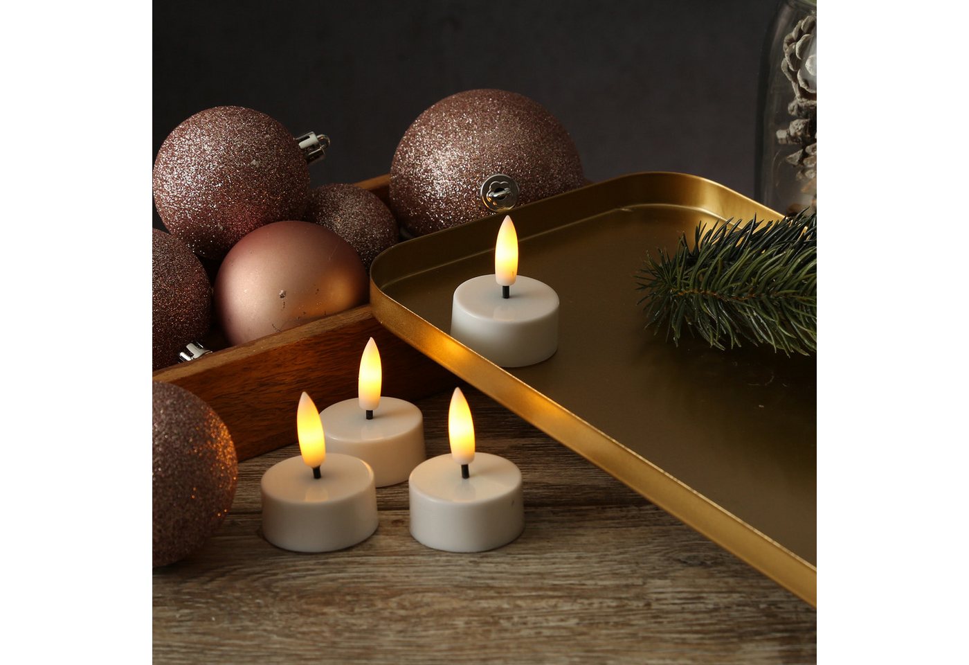 Adilina LED-Teelicht LED Teelichter mit Batterien Timer flackernd D: 3,8cm weiß 4er Set, LED Classic, warmweiß (2100K bis 3000K) – Bild 5 von 5