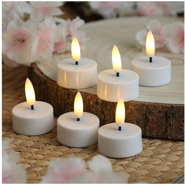 Adilina LED-Teelicht LED Teelichter mit Batterien Timer flackernd D: 3,8cm weiß 6er Set, LED Classic, warmweiß (2100K bis 3000K)