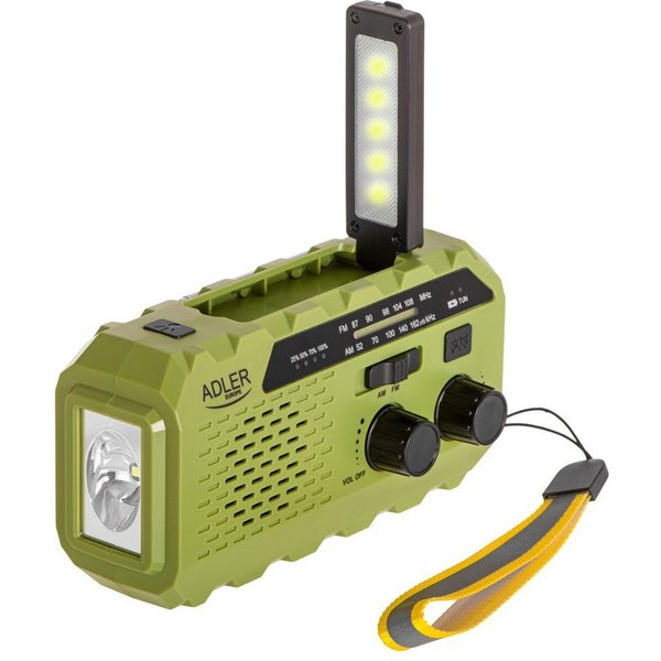 ADLER EUROPE Adler AD 1197 tragbares Notfallradio (FM, Powerbank, AM-Radio, LED-Taschenlampe, Kurbelradio, Solar, Dynamo, SOS-Alarm, Grün)