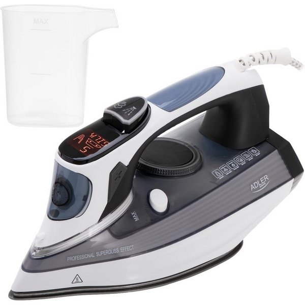 ADLER EUROPE Dampfbügeleisen AD 5053 Dauerdampf, Vertikaldampf, Anti-Kalk und Selbstreinigung, 3000 W, LCD-Display, 11 Temperatureinstellungen, Bügeleisen, büge