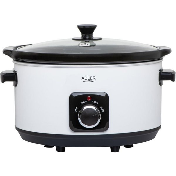 Adler Schongarer AD 6413w, Slow Cooker 5,8L, 3 Heizstufen, Edelstahl, spülmaschinenfest, weiß