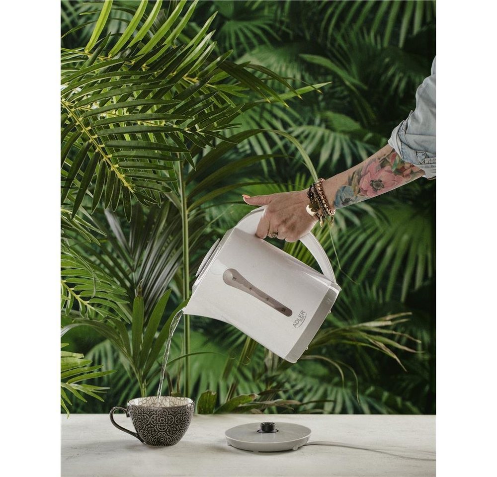 Adler Wasserkocher 1244, Wasserkessel, 2,5L, Wasserstandsanzeige, 360 Grad Sockel, weiß/grau – Bild 4 von 4