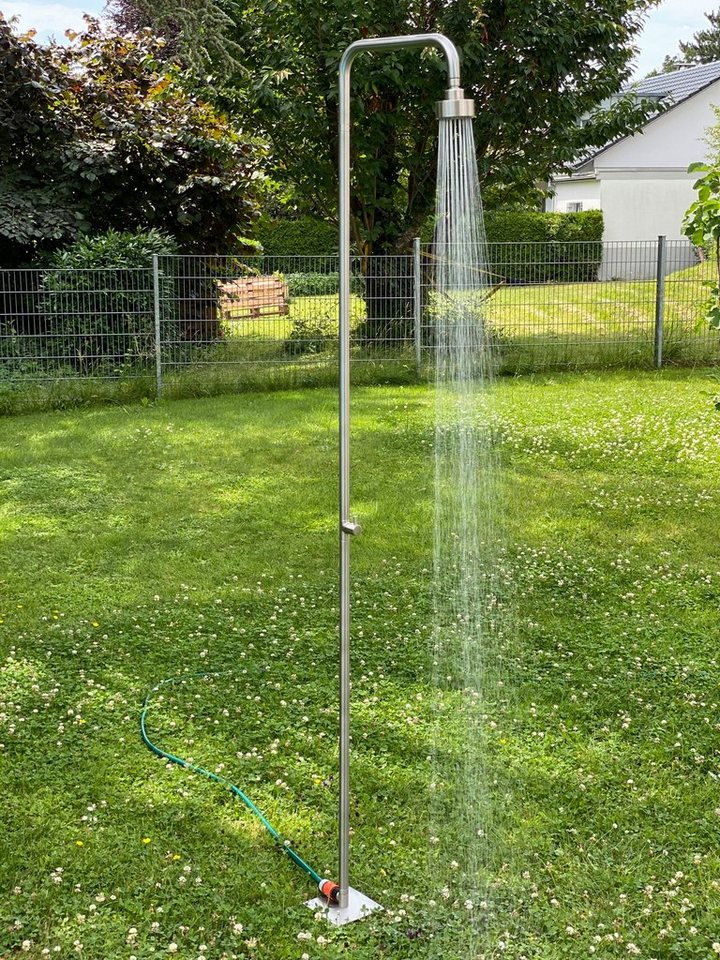 ADOB Gartendusche Design Gartendusche aus hochwertigem Edelstahl Nickel gebürstet, Kopfteil der Dusche kann 360 Grad geschwenkt werden – Bild 4 von 5
