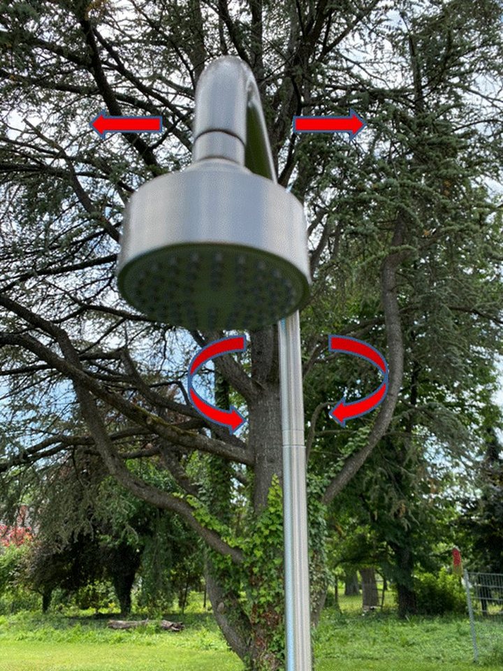 ADOB Gartendusche Design Gartendusche aus hochwertigem Edelstahl Nickel gebürstet, Kopfteil der Dusche kann 360 Grad geschwenkt werden – Bild 5 von 5