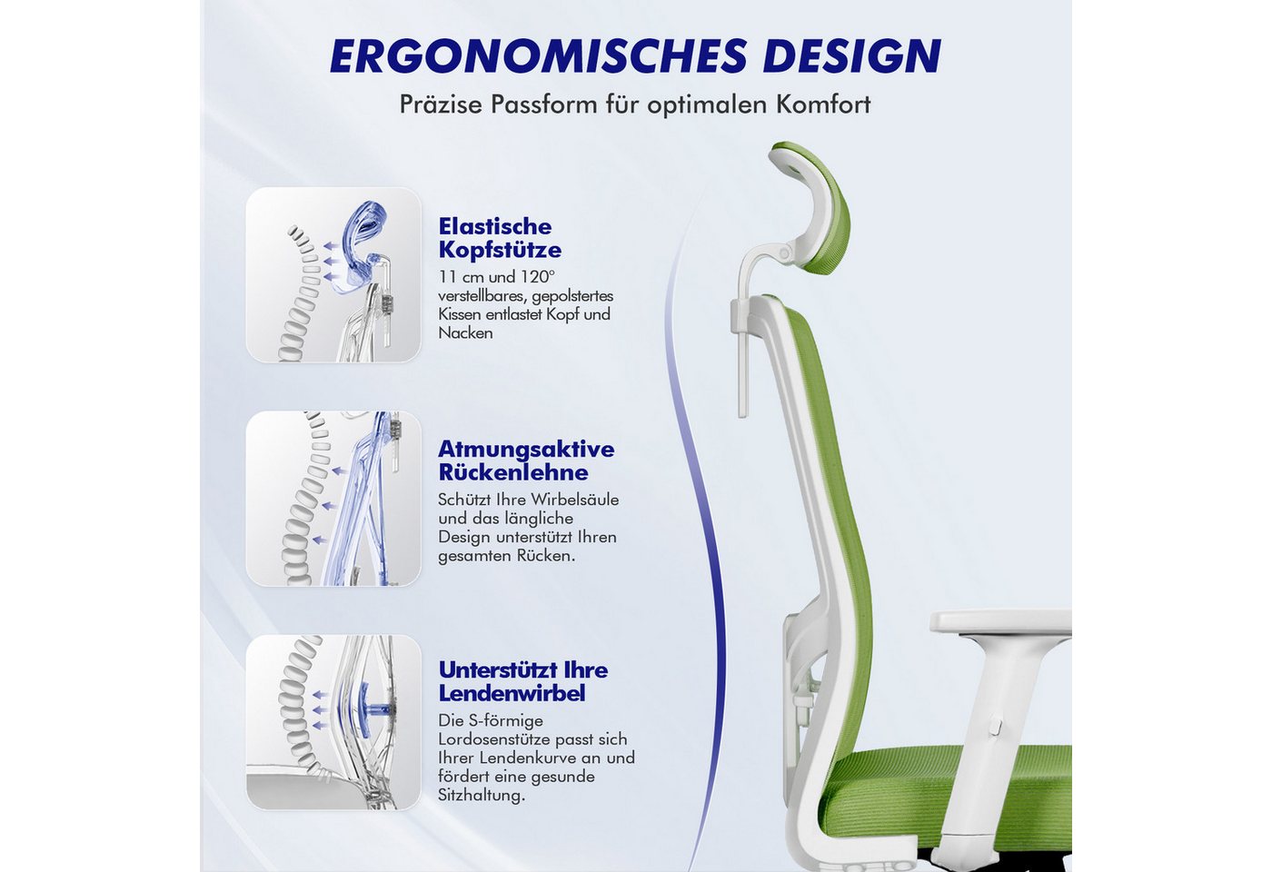 Adormii Bürostuhl bürostuhl ergonomisch,schreibtischstuhl mit verstellbarer Lendenstütze (Ergonomischer bürostuhl mit verstellbaren Armlehnen, büro stuhl bis zu – Bild 2 von 5