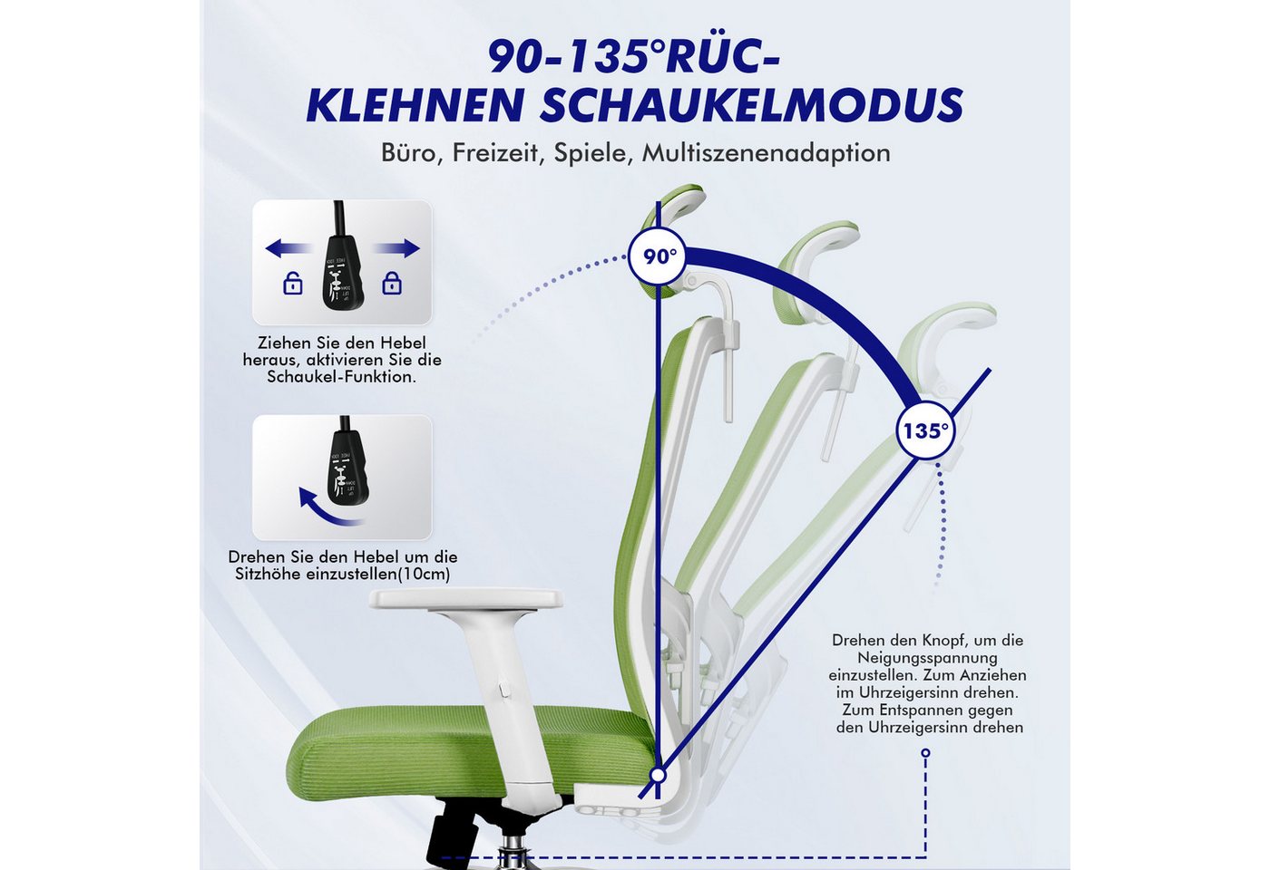 Adormii Bürostuhl bürostuhl ergonomisch,schreibtischstuhl mit verstellbarer Lendenstütze (Ergonomischer bürostuhl mit verstellbaren Armlehnen, büro stuhl bis zu – Bild 3 von 5