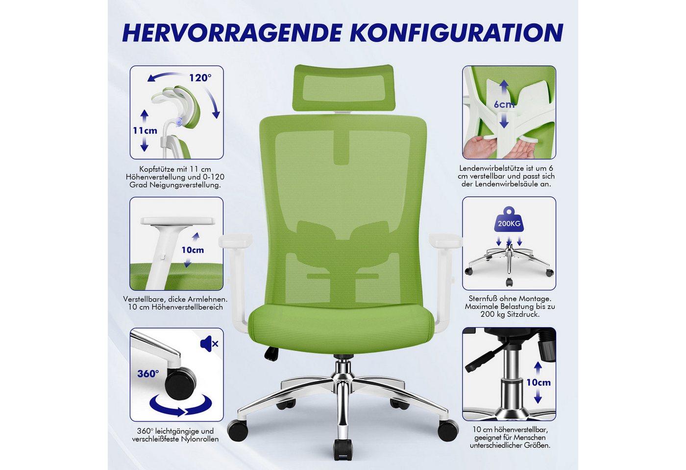 Adormii Bürostuhl bürostuhl ergonomisch,schreibtischstuhl mit verstellbarer Lendenstütze (Ergonomischer bürostuhl mit verstellbaren Armlehnen, büro stuhl bis zu – Bild 5 von 5