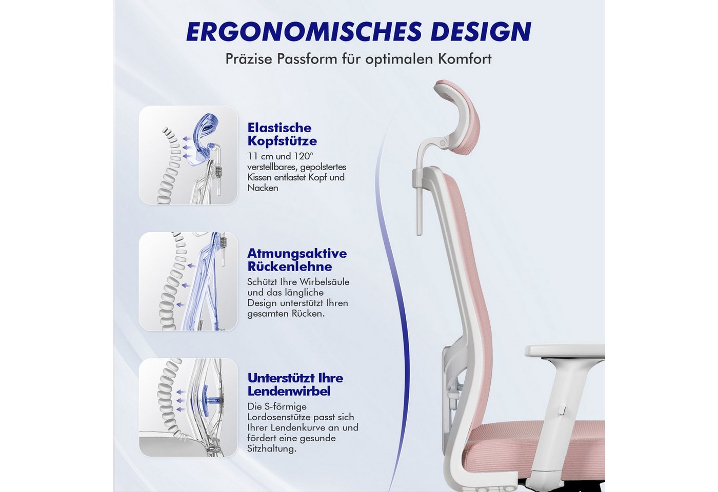 Adormii Bürostuhl bürostuhl ergonomisch,schreibtischstuhl mit verstellbarer Lendenstütze (Ergonomischer bürostuhl mit verstellbaren Armlehnen, büro stuhl bis zu – Bild 2 von 5