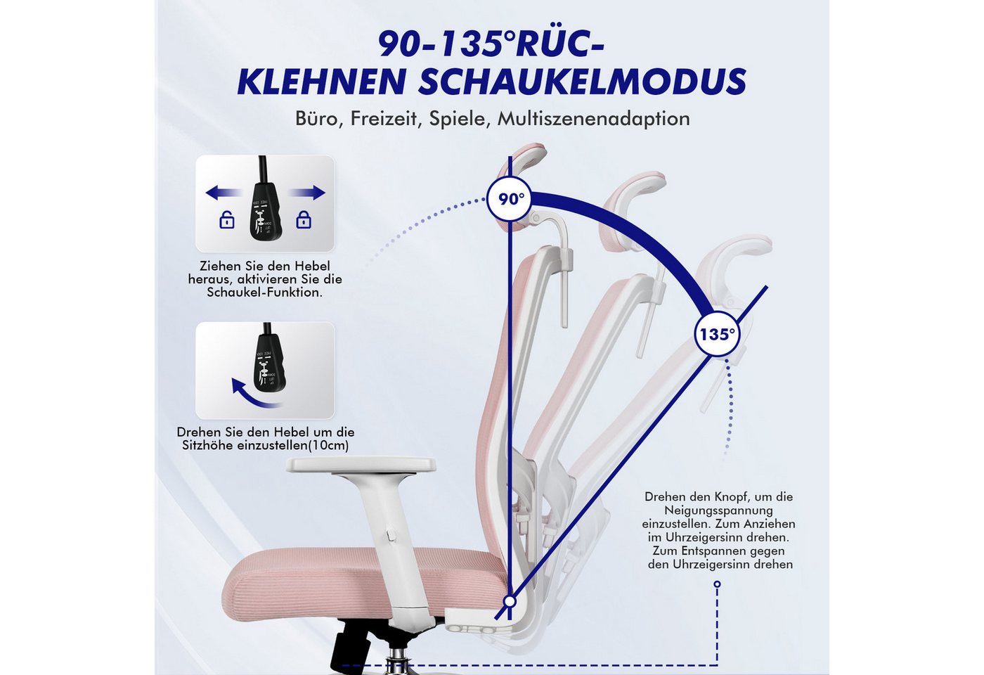 Adormii Bürostuhl bürostuhl ergonomisch,schreibtischstuhl mit verstellbarer Lendenstütze (Ergonomischer bürostuhl mit verstellbaren Armlehnen, büro stuhl bis zu – Bild 3 von 5