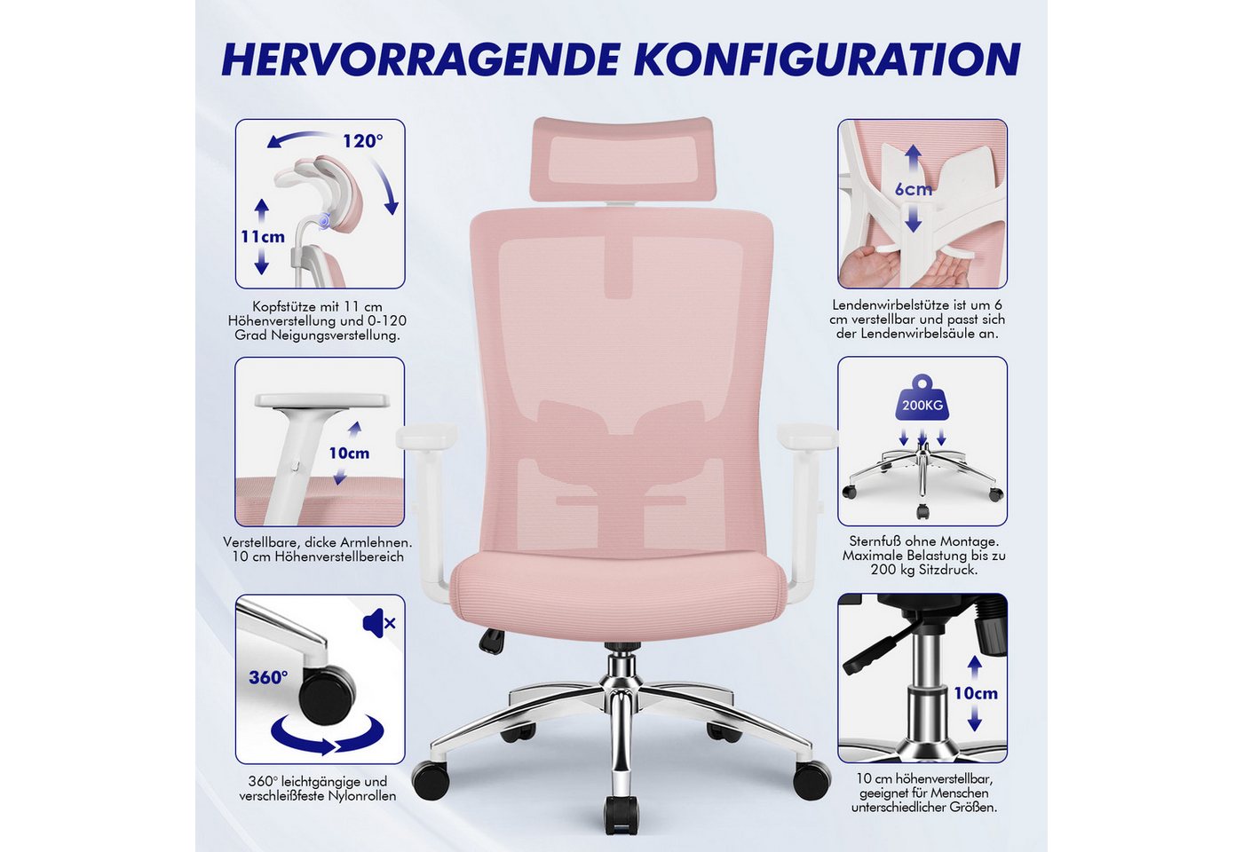 Adormii Bürostuhl bürostuhl ergonomisch,schreibtischstuhl mit verstellbarer Lendenstütze (Ergonomischer bürostuhl mit verstellbaren Armlehnen, büro stuhl bis zu – Bild 5 von 5