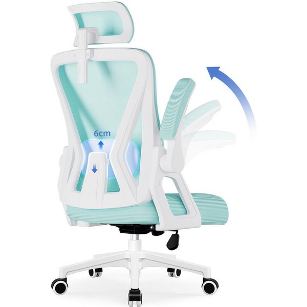 Adormii Bürostuhl Ergonomischer Bürostuhl mit klappbaren Armlehnen und Rückenlehnen (Drehstuhl mit Drehbare, höhenverstellbarer Kopfstütze, geräuscharme Rollen,