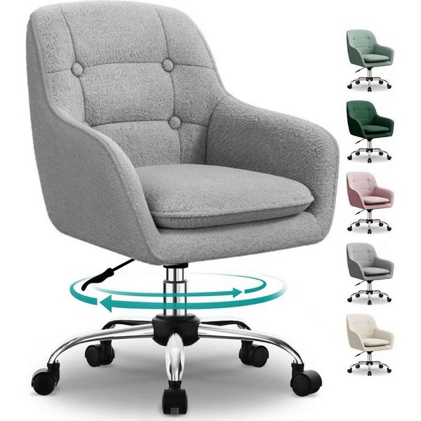 Adormii Bürostuhl Schminkstuhl,Homeoffice Stuhl mit Armlehnen,Drehstuhl mit Rrollen (Schreibtischstuhl,Boucle-Gewebe,höhenverstellbar,für Schminktisch,Arbeitszi
