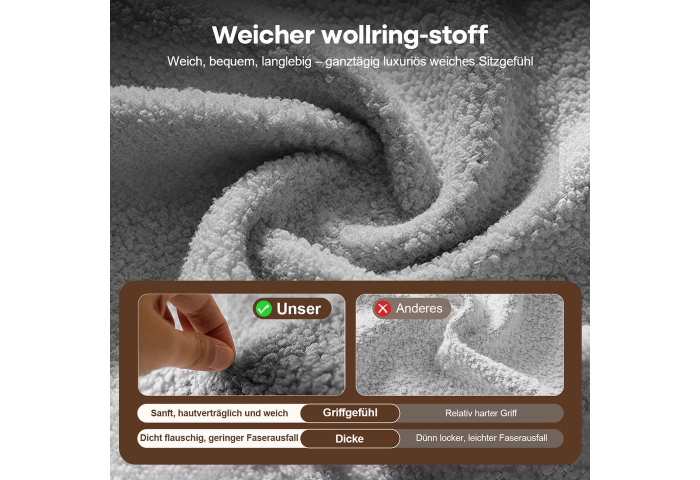Adormii Bürostuhl Schminkstuhl,Homeoffice Stuhl mit Armlehnen,Drehstuhl mit Rrollen (Schreibtischstuhl,Boucle-Gewebe,höhenverstellbar,für Schminktisch,Arbeitszi – Bild 3 von 5