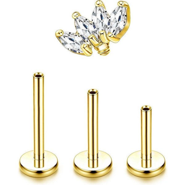 Adramata Piercing-Set Titan Helix Tragus Piercing Set Innengewinde Ohrstecker Conch Gold