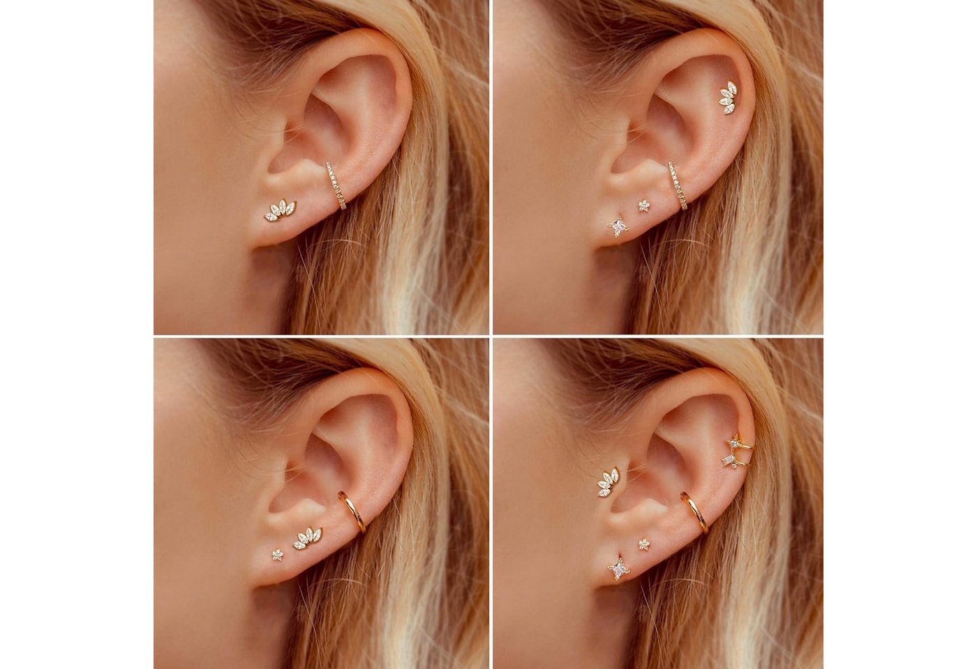 Adramata Piercing-Set Titan Helix Tragus Piercing Set Innengewinde Ohrstecker Conch Gold – Bild 4 von 5