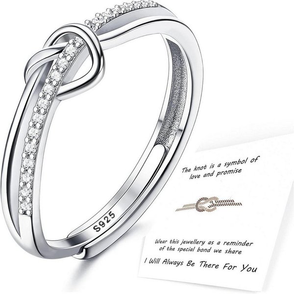 Adramata Silberring 925 Sterling Silber Damenring mit Zirkonia, Einstellbarer Liebesknoten