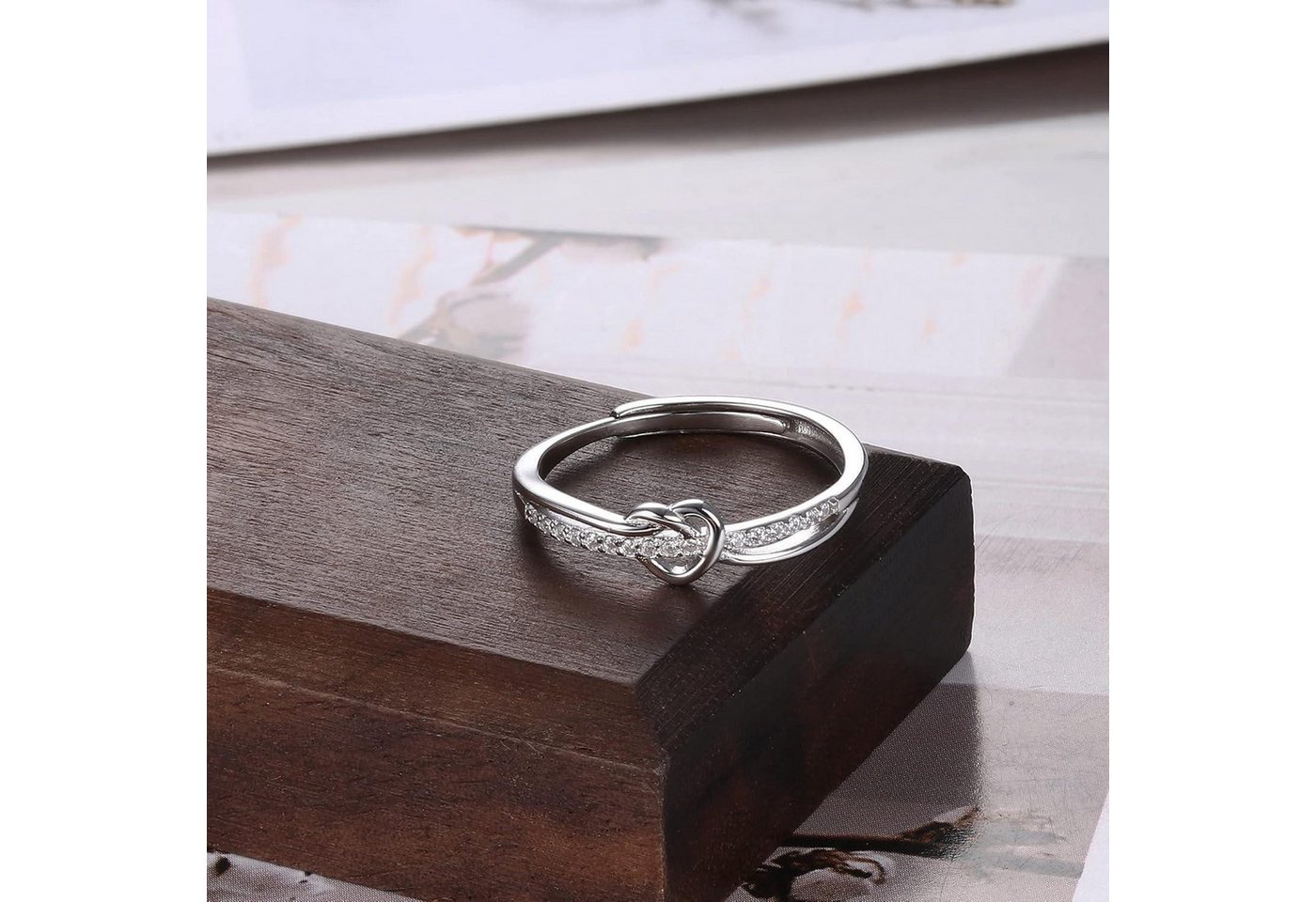 Adramata Silberring 925 Sterling Silber Damenring mit Zirkonia, Einstellbarer Liebesknoten – Bild 3 von 5