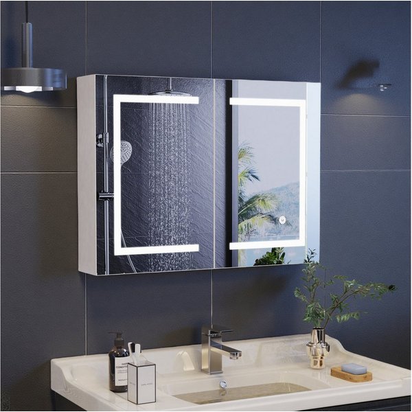 ADWOLT Badezimmerspiegelschrank Spiegelschrank mit LED-Beleuchtung (Set, 1-St., Badezimmerschrank mit Spiegel und 2 Türen) Wandschrank mit Ablage, Touchschalter