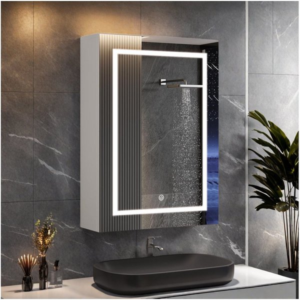 ADWOLT Badezimmerspiegelschrank Spiegelschrank mit LED-Beleuchtung (Set, 1-St., Badezimmerschrank mit Spiegel und 1 Türen) Wandschrank mit Ablage, Touchschalter