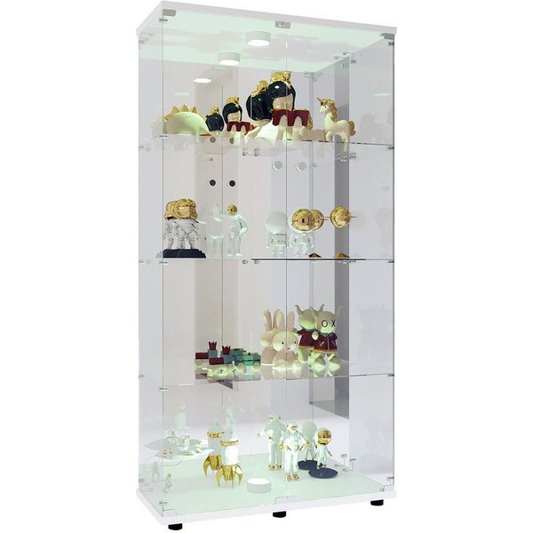 ADWOLT Glasvitrine Standvitrinen mit LED-Beleuchtung, 4-Lagen Vitrine (80.5 x 36.5 x 163.9cm, Rückwand aus gehärtetem Spiegelglas) Vitrinenschrank mit 2 Glastür