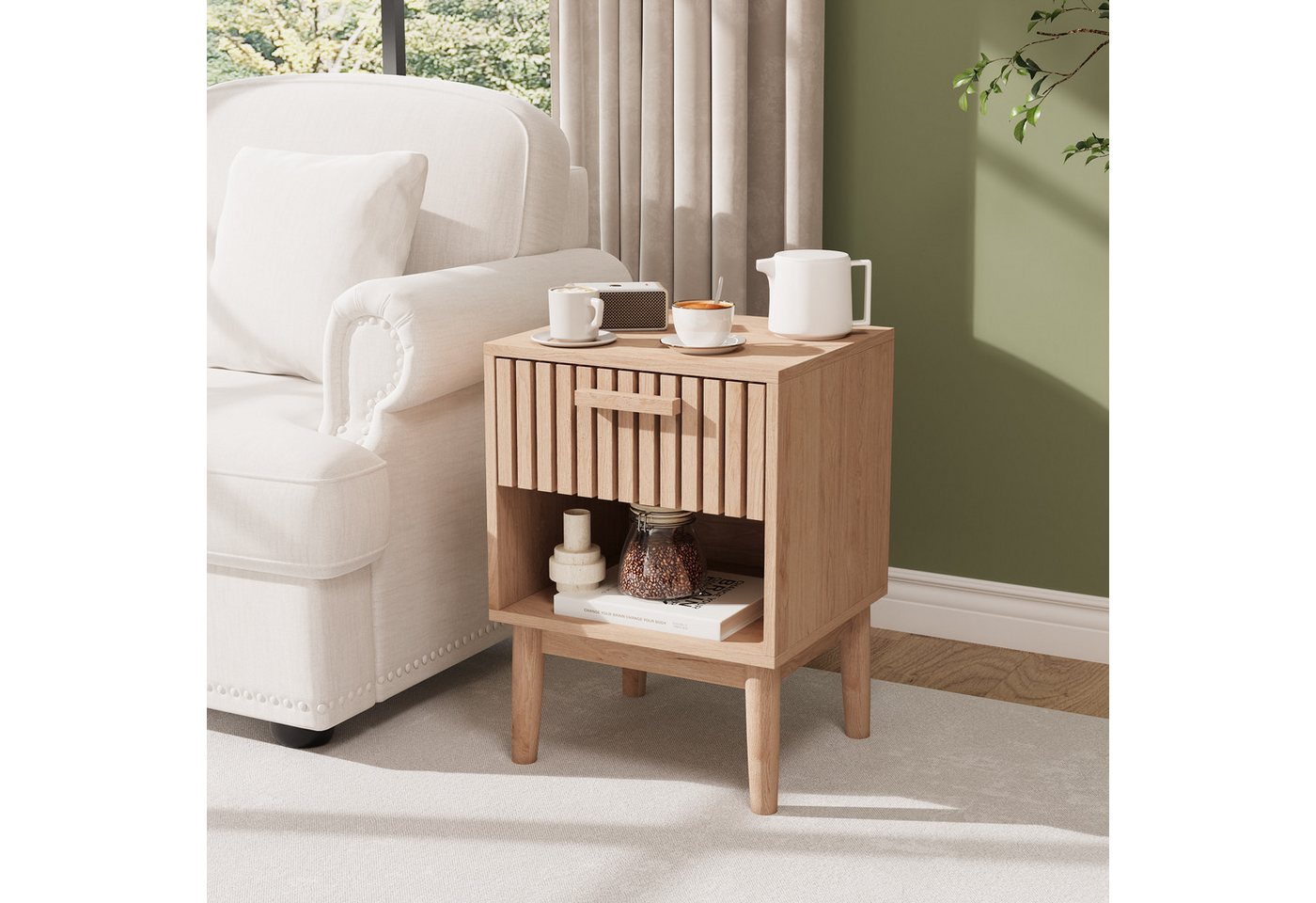 ADWOLT Nachttisch 2er Set Nachtschrank aus Holz, Nachtkommode mit Schubladen,Beistelltisch,Natur, 40 x 35 x 55 cm – Bild 5 von 5