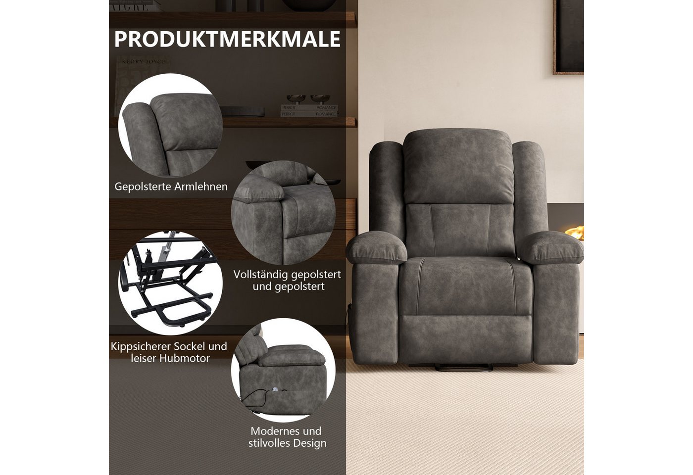 ADWOLT Relaxsessel Elektrisch Massagesessel mit Liegefunktion Fernsehsessel TV-Sessel (Set, 1-St), 360°Drehbarer Liegesessel Heizung Verstellbar Sessel bis 150  – Bild 3 von 5